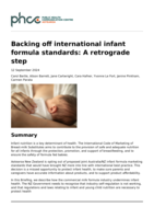 Backing off international infant formula standards: A retrograde step