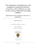 The importance of predator-prey and competitive interactions between Astrostole scabra, Haliotis iris, and Cookia sulcata within the East Otago Taiāpure: Implications for the restoration of Haliotis iris populations