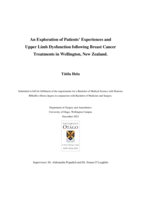 An Exploration of Patients’ Experiences and Upper Limb Dysfunction following Breast Cancer Treatments in Wellington, New Zealand