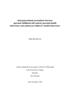 Intergenerational associations between  parental childhood self-control, parental health behaviours and adolescent children’s health behaviours