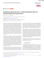 Qualitative Research Part 1: Understanding Its Place in Mental Health Nursing Practice