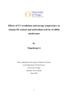 Effects of UV irradiation and storage temperature on  vitamin D2 content and antioxidant activity of edible  mushrooms
