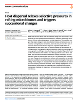 Host dispersal relaxes selective pressures in rafting microbiomes and triggers successional changes