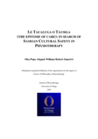 Le taualuga o tausiga (The epitome of care): In search of Samoan cultural safety in physiotherapy