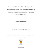 Barriers and facilitators to self-directed practice outside of dedicated therapy sessions during inpatient rehabilitation: an interpretive description of the experiences of adult stroke survivors and their whānau