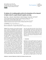 Evolution of crystallographic preferred orientations of ice sheared to high strains by equal-channel angular pressing