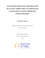 An Investigation Into Aotearoa New Zealand's Approaches to Adolescent Vaccination Against the Human Papillomavirus