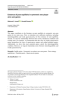 Existence of pure equilibria in symmetric two-player zero-sum games: Existence of pure equilibria
