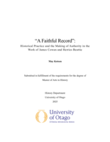 "A Faithful Record": Historical Practice and the Making of Authority in the Work of James Cowan and Herries Beattie