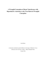 A Wrongful Conception of Harm? Interference with Reproductive Autonomy as the True Harm in Wrongful Conception