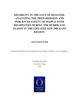 Disability in the Face of Disaster: Analyzing the Preparedness and Perceived Safety of People With Disabilities During the Hurricane Season in the Greater New Orleans Region