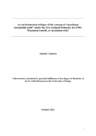 An environmental critique of the concept of "maximum sustainable yield" under the New Zealand Fisheries Act 1996: Maximum benefit or maximum risk?
