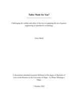 Tailor made for you? Challenging the validity and ethics of the law in regulating the use of genetic engineering in reproductive technology