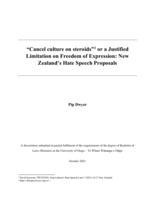 "Cancel culture on steriods" or a justified limitation on freedom of expression: New Zealand's hate speech proposals