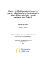Barriers and facilitators experienced by primary school teachers returning to work after mild traumatic brain injury in Aotearoa New Zealand