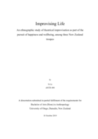 Improvising Life: an ethnographic study of theatrical improvisation as part of the pursuit of happiness and wellbeing, among three New Zealand troupes