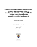 Ecological and biochemical interactions between macroalgae and Perna canaliculus: informing integrated multi-trophic aquaculture system establishment in New Zealand