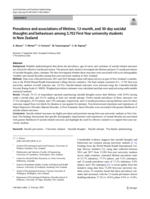 Prevalence and associations of lifetime, 12-month, and 30-day suicidal thoughts and behaviours among 3,702 First-Year university students in New Zealand