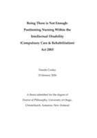 Being there is not enough: Positioning nursing within the Intellectual Disability (Compulsory Care and Rehabilitation) Act 2003
