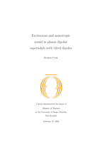 Excitations and anisotropic sound in planar supersolids with tilted dipoles