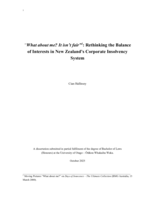 "What about me? It isn't fair": Rethinking the Balance of Interests in New Zealand's Corporate Insolvency System