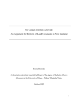 No Garden Gnomes Allowed: An Argument for Reform of Land Covenants in New Zealand