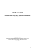 Setting the Record Straight: Reimagining Criminal Record Relief in Aotearoa New Zealand through a Restorative Lens