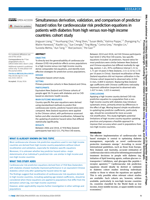 Simultaneous derivation, validation, and comparison of predictor hazard ratios for cardiovascular risk prediction equations in patients with diabetes from high versus non-high income countries: cohort study