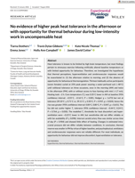 No evidence of higher peak heat tolerance in the afternoon or with opportunity for thermal behaviour during low-intensity work in uncompensable heat
