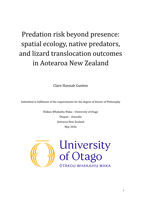 Predation risk beyond presence: spatial ecology, native predators, and lizard translocation outcomes in Aotearoa New Zealand
