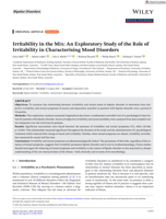 Irritability in the Mix: An Exploratory Study of the Role of Irritability in Characterising Mood Disorders